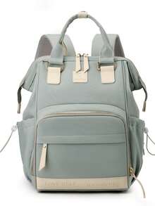1 pieza Mochila tipo bolso de maternidad con múltiples compartimentos, cierre con cremallera, de estilo minimalista, de metal, nailon impermeable y gran capacidad, para viajes y uso diario de madres e hijos - Multicolor - Ver 14