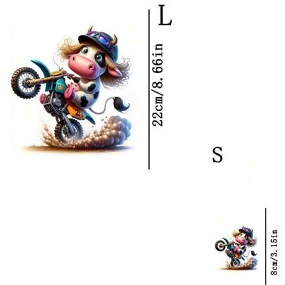 1pc/2pcs/3pcs Small Cow Riding Bike Heat Transfer Printing Patch, DIY Ironing Fabric Sticker, Suitable For T-Shirt, Sweatshirt, Baseball Cap, Canvas Bag