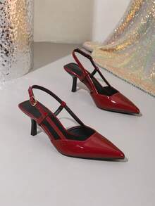 Women's Pointed Toe Strap High Heel Sandals, Lacquered Stiletto Heel, Elegant Summer Shoes - Burgundy - View 16