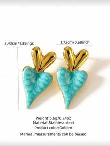 一对不锈钢不对称心形珐琅耳环，适合日常佩戴或女士派对，也是一份很棒的礼物。 - 彩色 - 查看 9