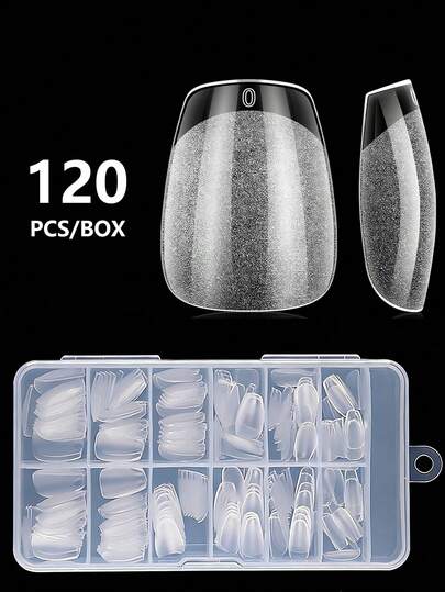 120PCS/Set Extra Short Coffin Nail Tips, Soft Gel Nails, Half Matte Full Cover False Nail Tips For Nail Extension, Manicure, Home DIY, Salon, 12 Sizes, Pre-Shaped Acrylic Gelly Fake Nails