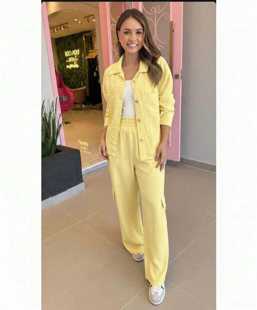 Women's 2-Piece Set, Modern And Comfortable, Ideal For Casual And Elegant Outfits At The Same Time. - Amarillo - Ver 1