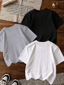 3pcs Basketball Themed Printed Sports T-Shirts, Suitable For Boys Casual Wear, Round Neck Short Sleeve, Basketball Theme, Suitable For Teenagers Sports Tops, Spring/Summer - Multicolor - View 3
