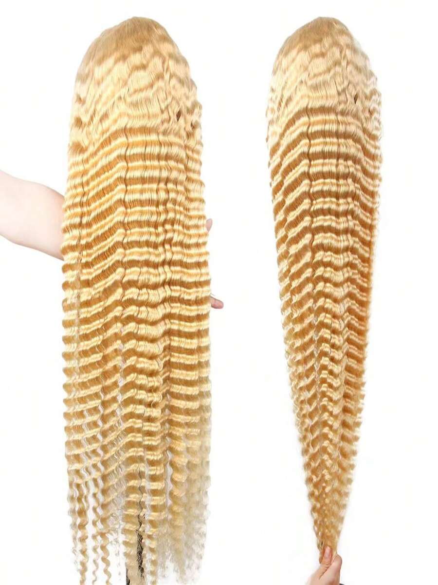 Uveous 13x4 Human Hair Wig Glueless Wig P4/27 Highlight Long Deep Wave Wig Long Curly Wavy Wig 200% Density Natural Hairline With Pre Plucked Baby Hair Headband Wig - S613 - Xem 1