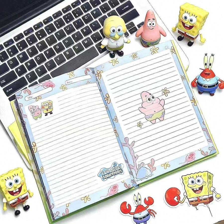 SpongeBob SquarePants 1pc New Arrival Cute Hard Cover Notebook A5 Full Color Inner Pages Cartoon Stationery For Students - Multicolor - View 1