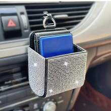 1pc Car Air Vent Rhinestone Decor Storage Bag, Hanging Car Organizer Box, Practical Car Interior Accessory, Elegant Rhinestone Design, Fits Multiple Car Models - Diamond-encrusted Air Vent Storage Box - View 10