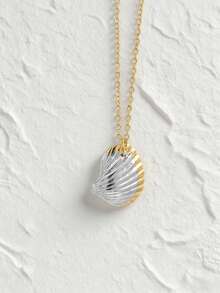 1pc 18K Gold Plated Stainless Steel Women's Shell Edged Pendant Necklace, Thick Gold Tone Charm, Bohemian Beach Vacation Outfit, Elegant Gift, Back To School Season, Women Jewelry, Ins Style - Shell - View 5