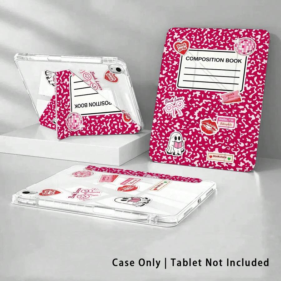 彩色亚克力水晶平板电脑保护套，带支架，适用于三星 A9/A9+/S9/S9FE/A11/A11+/S11/S10 FE/S10 FE+/S10 Lite、苹果 Air 5/6、荣耀、Matepad 等热门机型。心形、嘴唇、幽灵图案可选，可折叠防弯折，硅胶加固边角，自动唤醒/睡眠功能，内置笔槽，多角度可折叠支架——完美日常保护，节日理想礼物。 - 彩色 - 查看 1