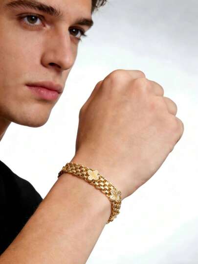 欧美风格3D立体花卉图案男士手链，百搭配饰