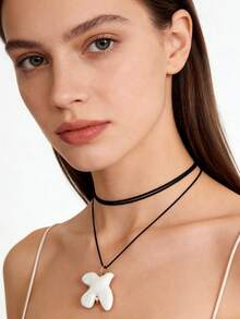 Collar ajustable de 120 cm con paloma de cerámica blanca, collar largo de mujer de acero inoxidable con perlas, accesorio para fiesta - Blanco - Ver 10