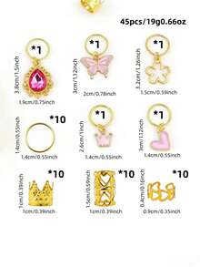 45件/套 女士编织心形吊坠发饰，粉色心形蝴蝶皇冠吊坠发夹，圣帕特里克节心形发圈 - 金色 - 查看 7