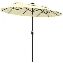 Bestluckw 9.7FT Outdoor Double-Sided Patio Umbrella, Outdoor Umbrella With Tilt And Crank, LED Solar Light And 12 Ribs, Cream White - Cream White - 查看 8