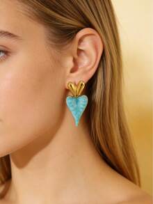 一对不锈钢不对称心形珐琅耳环，适合日常佩戴或女士派对，也是一份很棒的礼物。 - 彩色 - 查看 5