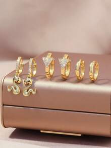 6 Stücke Ohrstecker Set, elegante Wassertropfen Ohrstecker + Blumen Anhänger + Schmetterling Creolen, 18K Goldplattiert Kupfer Multi-Stil Kombination, geeignet für den täglichen Gebrauch von Frauen, Pendeln, Partys, Konzerte, gesellige Anlässe - Gold - Übersicht 3