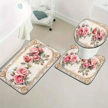 3pcs Mother'S Day Pink Rose Pattern Bathroom Mat Set With Toilet Seat Cover And U-Shaped Foot Mat - Nhiều màu - Xem 7