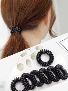 18条黑色高弹力不伤发休闲螺旋发圈，塑料弹簧发圈，女士马尾辫专用，TPU材质防水，可用于淋浴，适合居家、宿舍、学校、日常、约会、旅行、瑜伽、游泳、跑步、骑行等场合，可作马尾辫发圈、橡皮筋发圈、发绳、健身运动服饰发饰、头饰、弹力带。 - 黑色 - 查看 12