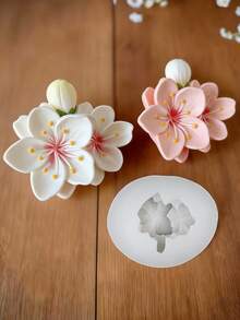 DIY Peach Blossom Flower Shaped Silicone Mold Cement Gypsum Resin Casting Mold Handmade Aromatherapy Soap Candle Cup Decoration Candle Holder Plaster Crafts Mold Concrete Clay Mold 3D Floral Design Home Decor Mold Ornament - White Silicone Mold - View 1