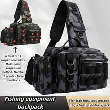 Men's Fishing Tackle Backpack With Lure Box Gear Storage Bag Fanny Pack Fly Fishing Bag With Rod Holder Sling Shoulder Pack - Multicolor - View 2