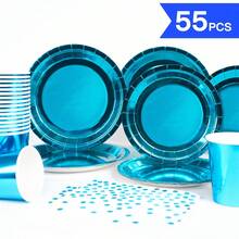 Peacock Blue Disposable Plates, Napkins, Cups - 10 Guest Party Supplies Set, Disposable Paper Plates Suitable For Birthday, Wedding, Theme Party, Family Picnic - Style 3 - View 1