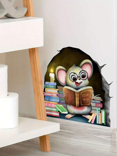 1pc Mouse Hole Wall Sticker, Applicable For Living Room, Bedroom, Kitchen, Wall, Stairs, Bathroom, Reading Corner, Fun & Cute Pet, Cartoon Mouse Hole Wall Decal