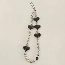 1条银/黑色金属珠心形手机挂绳，INS风手机带，钥匙扣，包包挂饰 - 黑色 - 查看 7