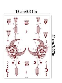 2pcs Reddish Brown Henna Waterproof Temporary Tattoo Stickers With Moon, Star, Floral, Chain Designs, Simple Hand Tattoos, Suitable For Makeup Events, Parties, Performances, Decorations, Dates, Weddings - Brown - View 6