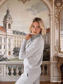 2-Piece Set Of Wide-Leg Pants - Loose Long-Sleeved And Pants, Anti-Wrinkle Both Office And Casual Wear, Washable Spring And Autumn Business Attire - Xám - Xem 4