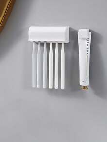 Soporte para cepillo de dientes montado en la pared con tapa, estante de almacenamiento para cepillo de dientes eléctrico, organizador de pasta de dientes, soporte para cepillo de dientes y dispensador de pasta de dientes montado en la pared sin taladro de múltiples funciones, almacenamiento y organización para el baño, artículos esenciales para el baño, decoración del baño del hogar - Multicolor - Ver 6