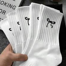 7 Paar Damen atmungsaktive Schleifchen Crew Socken, mit elegantem Schleifen Muster Stoff - weich & hautfreundlich, modische atmungsaktive Mittelhoch Sportssocken, geeignet für Outdoor-Leisure - Verschiedenfarbig - Übersicht 5