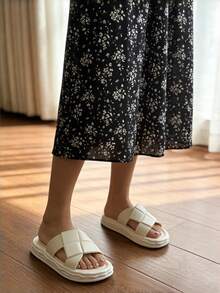 女士沙滩凉鞋，白色夏季凉鞋，新款女士交叉绑带凉鞋，拖鞋，优雅女士凉鞋，女士厚底凉鞋，舒适女士凉鞋，女士度假凉鞋，女士凉鞋，拖鞋，女士休闲凉鞋 - 白色 - 查看 9