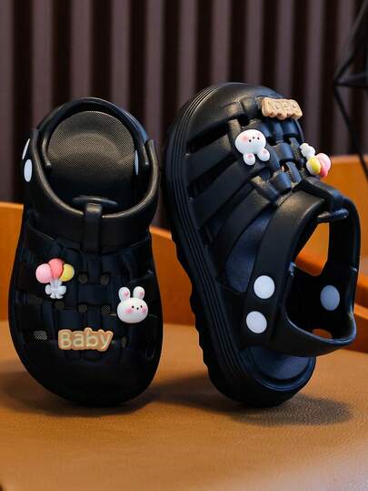 2026 Summer New Kids Hollow Sandals, Small/Medium/Large Children Cute Rabbit Decor Buckle Closed Toe Anti-Collision Anti-Kick Outdoor Beach Shoes