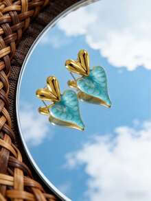 一对不锈钢不对称心形珐琅耳环，适合日常佩戴或女士派对，也是一份很棒的礼物。 - 彩色 - 查看 7