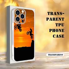 Siluetas de motociclistas saltando contra un atardecer naranja. Esta elegante funda es compatible con Samsung, Apple, VIVO, OPPO, , Transsion, ,  y Honor. Fabricada en silicona TPU, ofrece protección contra golpes y caídas, además de una sensación superior. Es un regalo ideal para familiares, amigos y seres queridos, y la opción perfecta para San Valentín y Año Nuevo. - transparente - Ver 1
