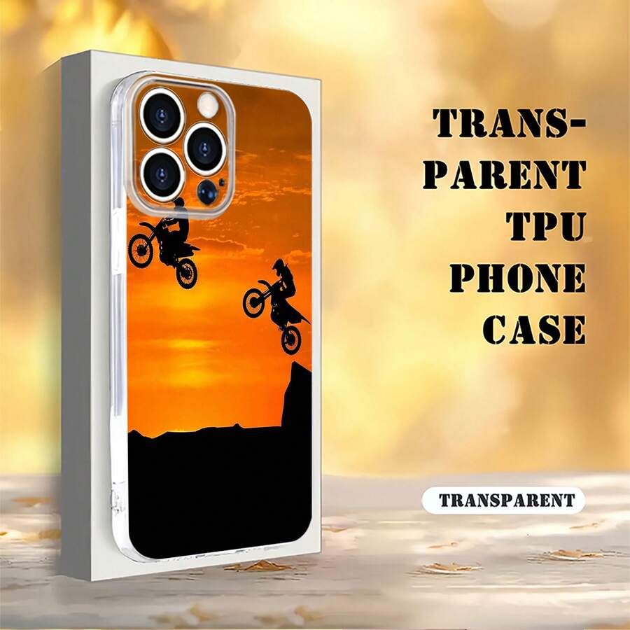 Siluetas de motociclistas saltando contra un atardecer naranja. Esta elegante funda es compatible con Samsung, Apple, VIVO, OPPO, , Transsion, , y Honor. Fabricada en silicona TPU, ofrece protección contra golpes y caídas, además de una sensación superior. Es un regalo ideal para familiares, amigos y seres queridos, y la opción perfecta para San Valentín y Año Nuevo. - transparente - Ver 1