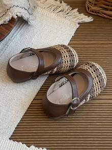 Girls' Princess Shoes, Toddler Girls' Versatile Fashion Moccasin Leather Shoes, Spring/Summer Girls' Hook And Loop Woven Sandals - Brown - View 5