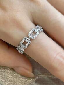 5件套简约优雅时尚百搭精致独特几何设计铜质微镶嵌立方氧化锆戒指套装，适合女性日常、派对、婚礼佩戴，时尚个性高端 - 銀色 - 查看 8