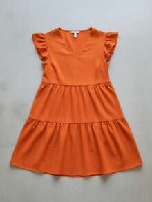 Vestido sexy casual de verano con olanes corto - Naranja - Ver 11