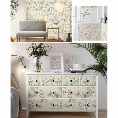 1 Roll Plant & Bird Floral PVC Wallpaper, Fresh Natural Style, Home Decor Wall Paper For Bedroom, Dining Room, Dorm, Furniture Renovation, Removable & Reusable, 17.7inX39.3in/118.1in/196.8in