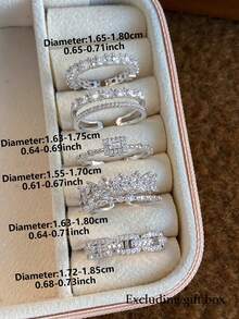 5件套简约优雅时尚百搭精致独特几何设计铜质微镶嵌立方氧化锆戒指套装，适合女性日常、派对、婚礼佩戴，时尚个性高端 - 銀色 - 查看 3