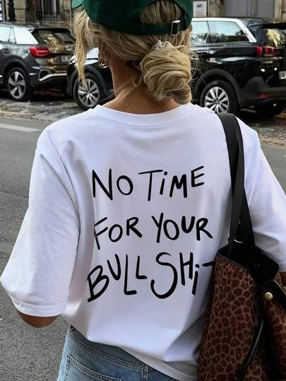 Summer New Casual Round Neck Short Sleeve T-Shirt, Simple Fashion American Cool Attitude Letter Print, Versatile Stylish Women's Top