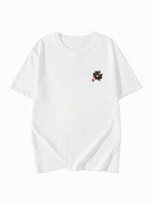 Women's Loose Fit Round Neck Short Sleeve Letter & Floral Print T-Shirt, Spring/Summer Casual White - White - View 6