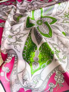 1条女士优雅复古印花轻薄缎面丝巾，波西米亚风休闲围巾/披肩/头巾，轻薄舒适，适合春夏日常佩戴和外出。 - 彩色 - 查看 3