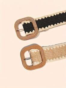 1件/2件装加大码波西米亚风弹力编织草编腰带，夏季沙滩碎花连衣裙草编配饰腰带，搭配连衣裙，休闲穿着，适合沙滩派对、度假、聚会、节日、音乐节等夏季场合。 - A - 查看 4