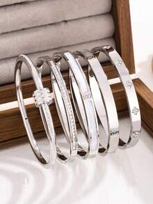 5/1set/1pc Personalized Multi-Color Stainless Steel Bracelet Set With Unique Design, Fashionable , Multi-Element Design, Exquisite And Ideal Gift, Non Fading Jewelry, Fashionable - Silver - View 1