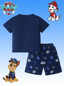 Paw Patrol 两件套汪汪队立大功男童套装，包括蓝色卡通小狗印花短袖T恤和短裤，舒适休闲，适合日常、假日和作为礼物穿着。 - 寶藍色 - 查看 2