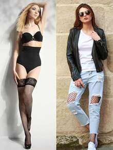 1/4 双装女士渔网过膝长筒袜，性感黑色长筒袜，硅胶蕾丝袜口透明过膝长筒袜，夏季女士日常时尚角色扮演节日生日礼物 - 彩色 - 查看 7