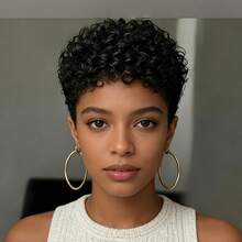 6 Inch Short Pixie Cut Human Hair Wig, Women's Curly Textured Full Lace Front Wig - Multicolor - View 6
