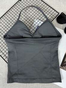 Women's Yoga Sports Bra Sleeveless Cropped Activewear Top, Elastic Fitness Workout Top, Breathable - 深灰色 - 查看 10