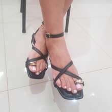 Sandália Feminina de Dedo com Metal e trançada com fivela confortável dia a dia verão elegancia - Preto - Visão 6