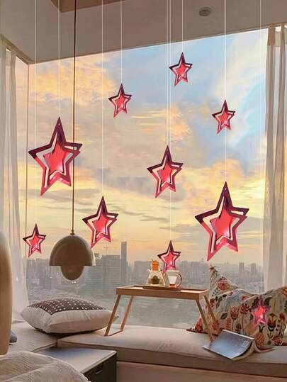 11pcs 3D Gold Star Hanging Decor, Blending Elegant Design, Versatile Use, Construction, Created To Infuse Celestial Charm Into Any Space. Crafted With Shiny Metallic Paper, Featuring A 3D Layered Design, It Offers Eye-Catching Luster, Easy Installation, And Lasting Quality, Making It An Ideal Choice For Party, Wedding Or Holiday Decoration Sets. The 3D Layered Design Is The Core Highlight Of This Gold Star Decor. Each Star Adopts A Double-Layer 3D Structure, Creating Depth And Dimension, Making Them Appear To Float And Twinkle Under The Light.